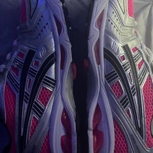 Asics Pink and Silver Athletic Shoes with Breathable Mesh